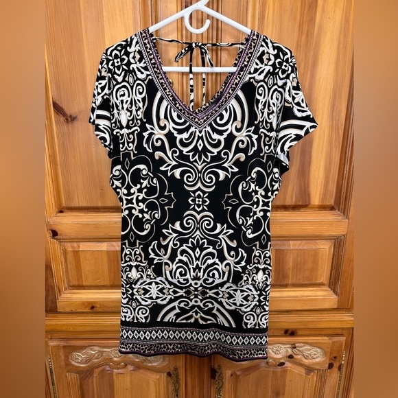 White House Black Market Scroll Print Batwing Sleeve Jersey Tunic - Picture 3 of 10